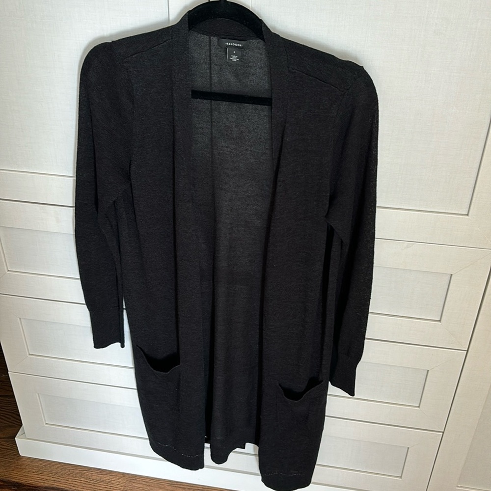 Halogen black linen duster, lightweight, black with pockets, size small